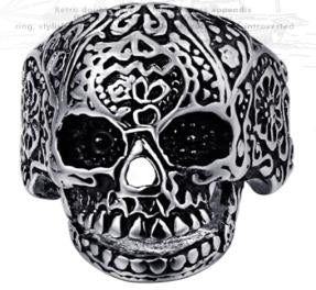 R187 Stainless Steel Medium Sugar Cane Skull Face Biker Ring-Daniel Smart Mfg - Retail