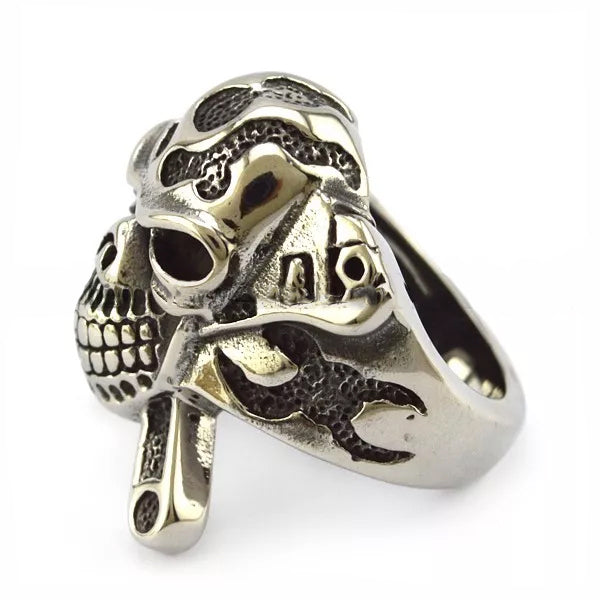 R3001 Stainless Steel X Skull Biker Ring-Rings-Daniel Smart Mfg - Retail
