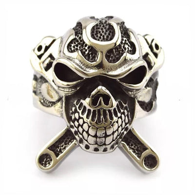 R3001 Stainless Steel X Skull Biker Ring-Rings-Daniel Smart Mfg - Retail