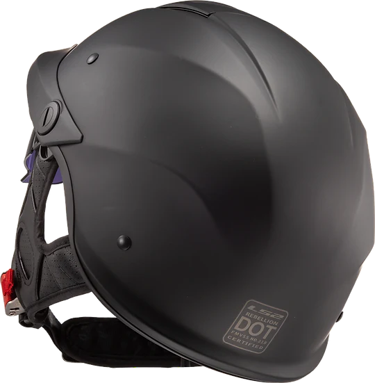 Rebellion Solid Half Motorcycle Helmet W/ SunShield Matte Black-Daniel Smart Mfg - Retail