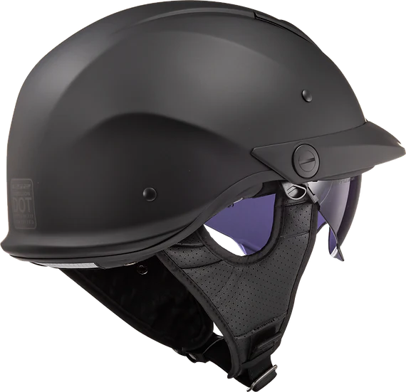 Rebellion Solid Half Motorcycle Helmet W/ SunShield Matte Black-Daniel Smart Mfg - Retail