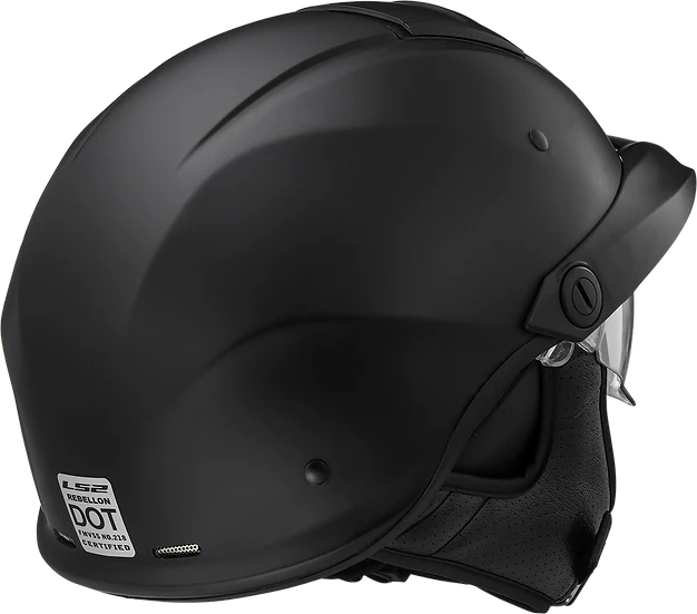 Rebellion Solid Half Motorcycle Helmet W/ SunShield Matte Black-Daniel Smart Mfg - Retail