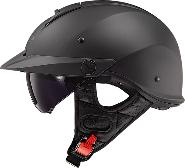 Rebellion Solid Half Motorcycle Helmet W/ SunShield Matte Black-Daniel Smart Mfg - Retail