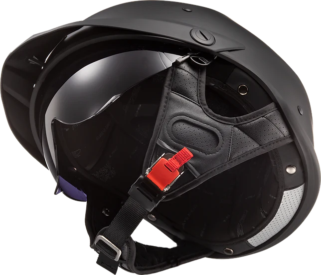 Rebellion Solid Half Motorcycle Helmet W/ SunShield Matte Black-Daniel Smart Mfg - Retail