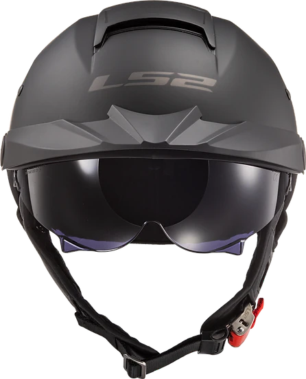 Rebellion Solid Half Motorcycle Helmet W/ SunShield Matte Black LS2 Helmets