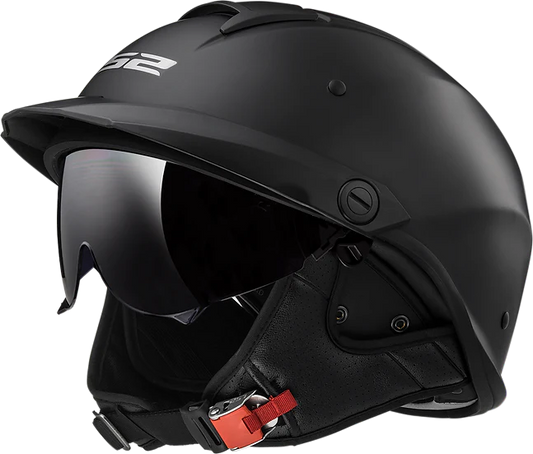 Rebellion Solid Half Motorcycle Helmet W/ SunShield Matte Black-Daniel Smart Mfg - Retail