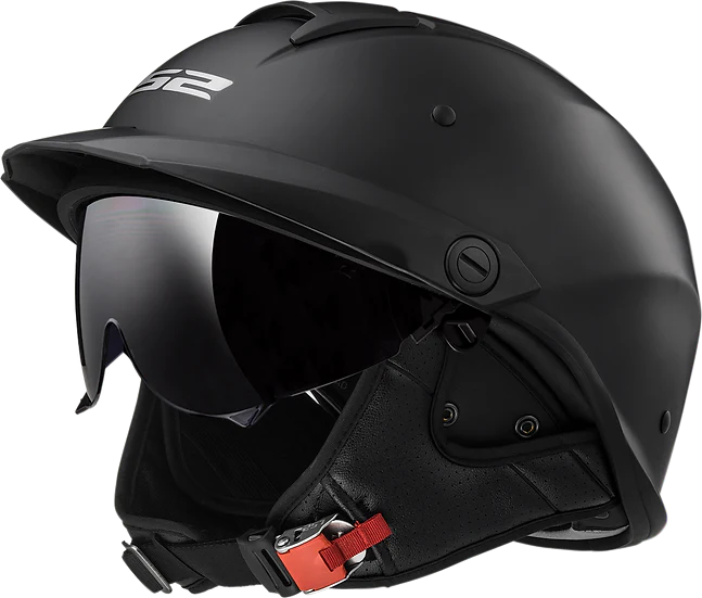 Rebellion Solid Half Motorcycle Helmet W/ SunShield Matte Black-Daniel Smart Mfg - Retail