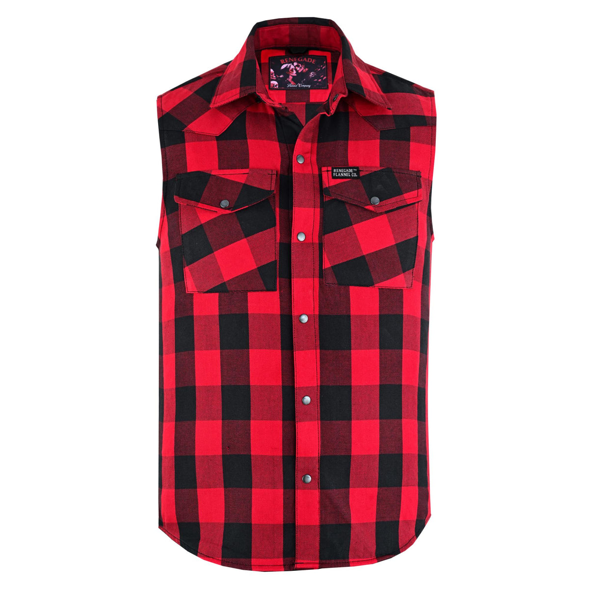 sleeveless dress shirt Red Styler Men's Red and Black Sleeveless Flannel 4XL