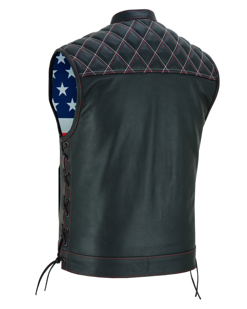 Redline - Men's Motorcycle Leather Vest-Mens Leather Vests-Daniel Smart Mfg - Retail