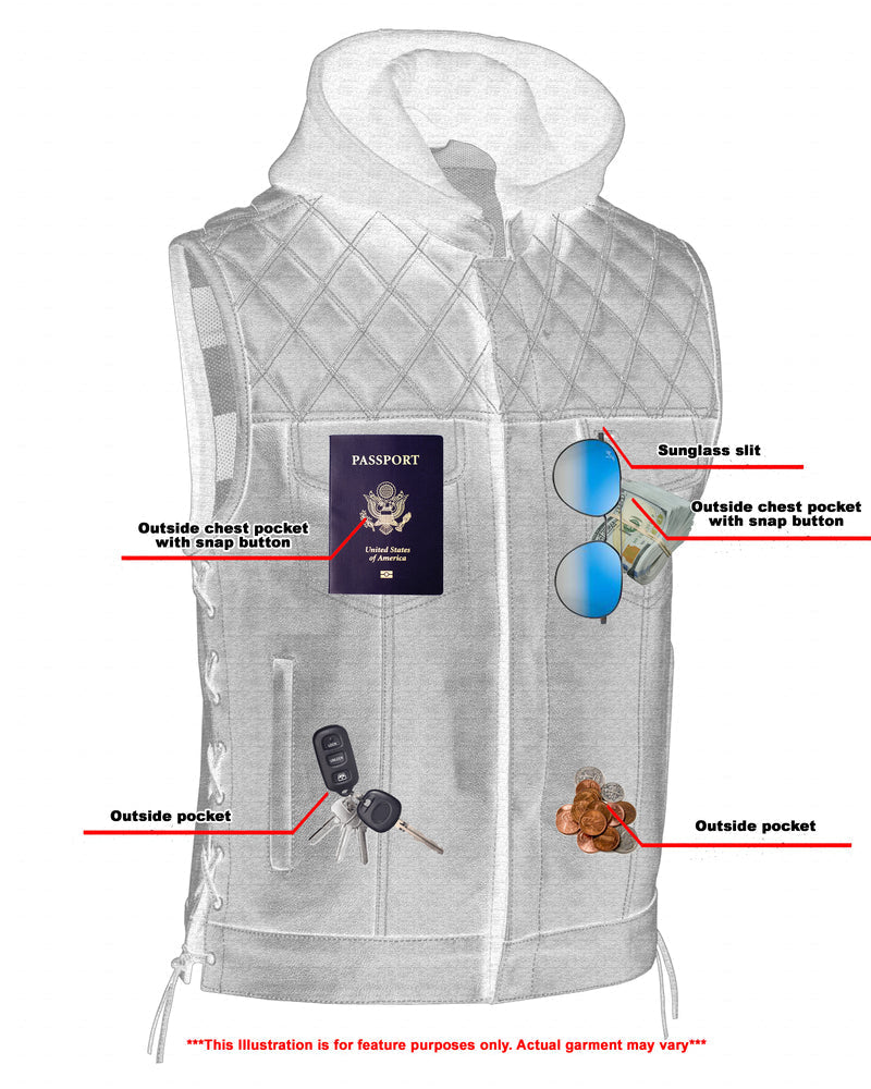Redline - Men's Motorcycle Leather Vest-Mens Leather Vests-Daniel Smart Mfg - Retail