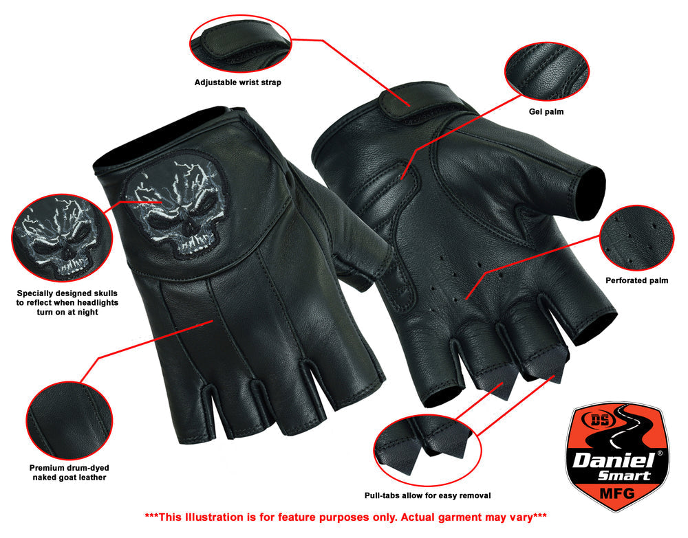 Reflective Skull - Men's Fingerless Gloves-Mens Fingerless Gloves-Daniel Smart Mfg - Retail