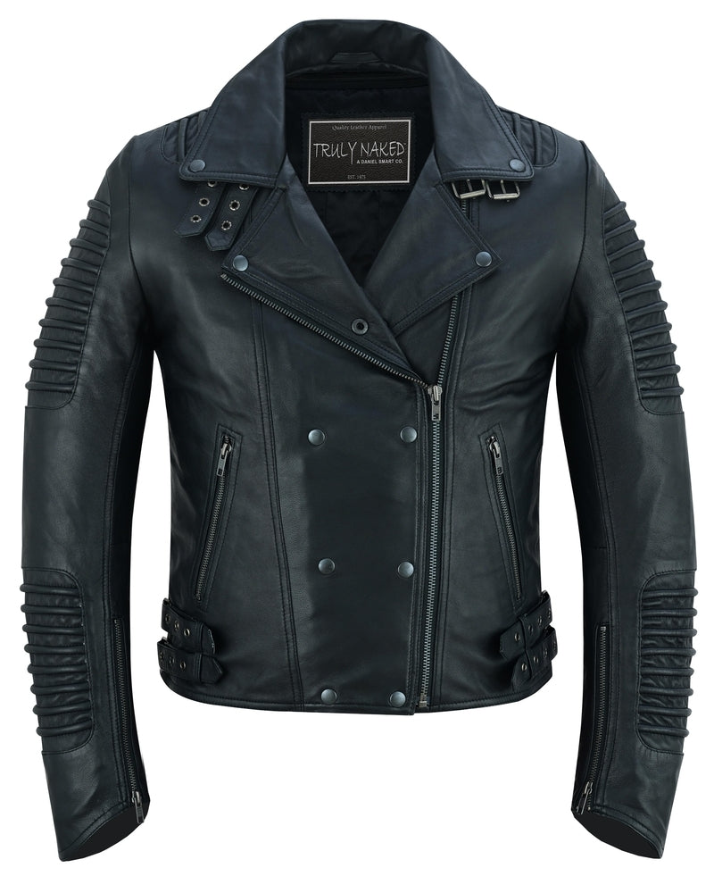 Shadow Queen Women's Black Fashion Leather Jacket with Ribbed Accents-Daniel Smart Mfg - Retail