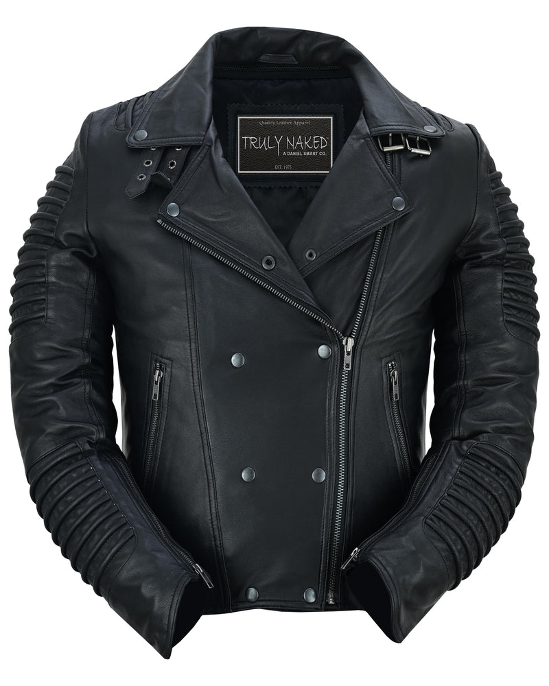 Shadow Queen Women's Black Fashion Leather Jacket with Ribbed Accents-Daniel Smart Mfg - Retail