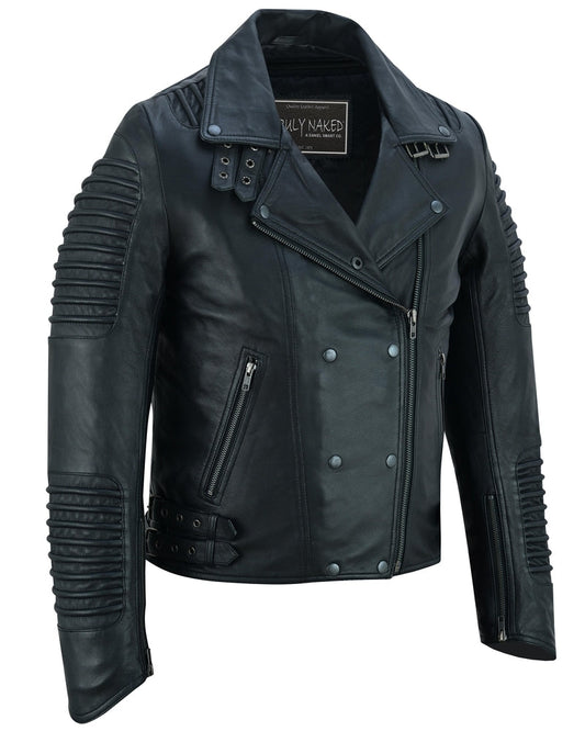 Shadow Queen Women's Black Fashion Leather Jacket with Ribbed Accents-Daniel Smart Mfg - Retail