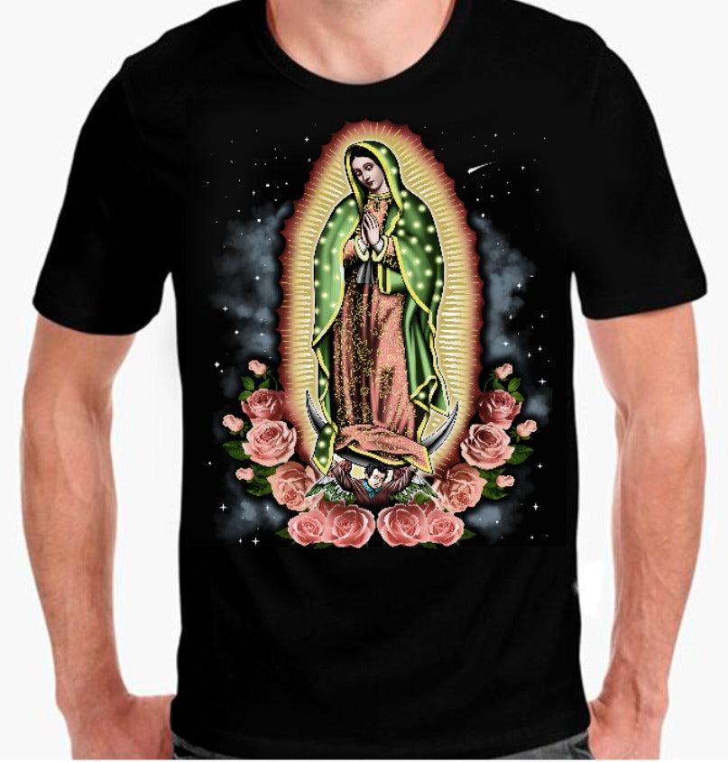 Virgen de Guadalupe Roses & Glitter Graphic Tee