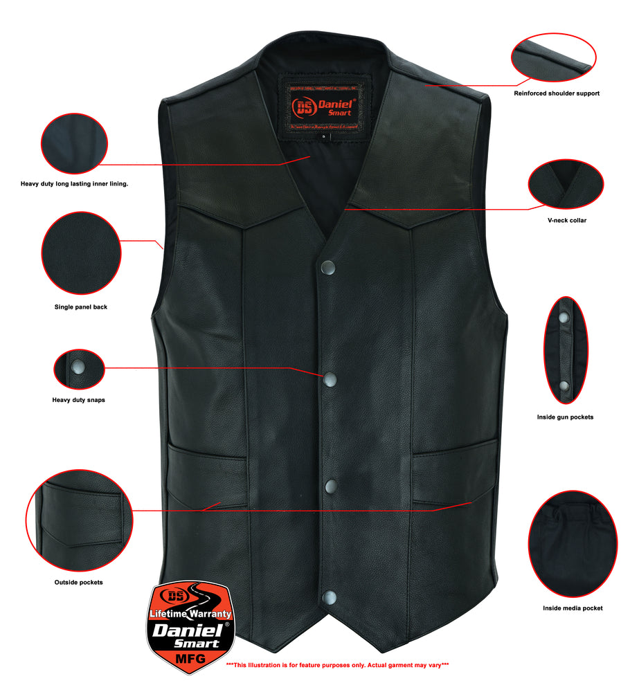 Strider - Men's Motorcycle Leather Vest-Mens Leather Vests-Daniel Smart Mfg - Retail