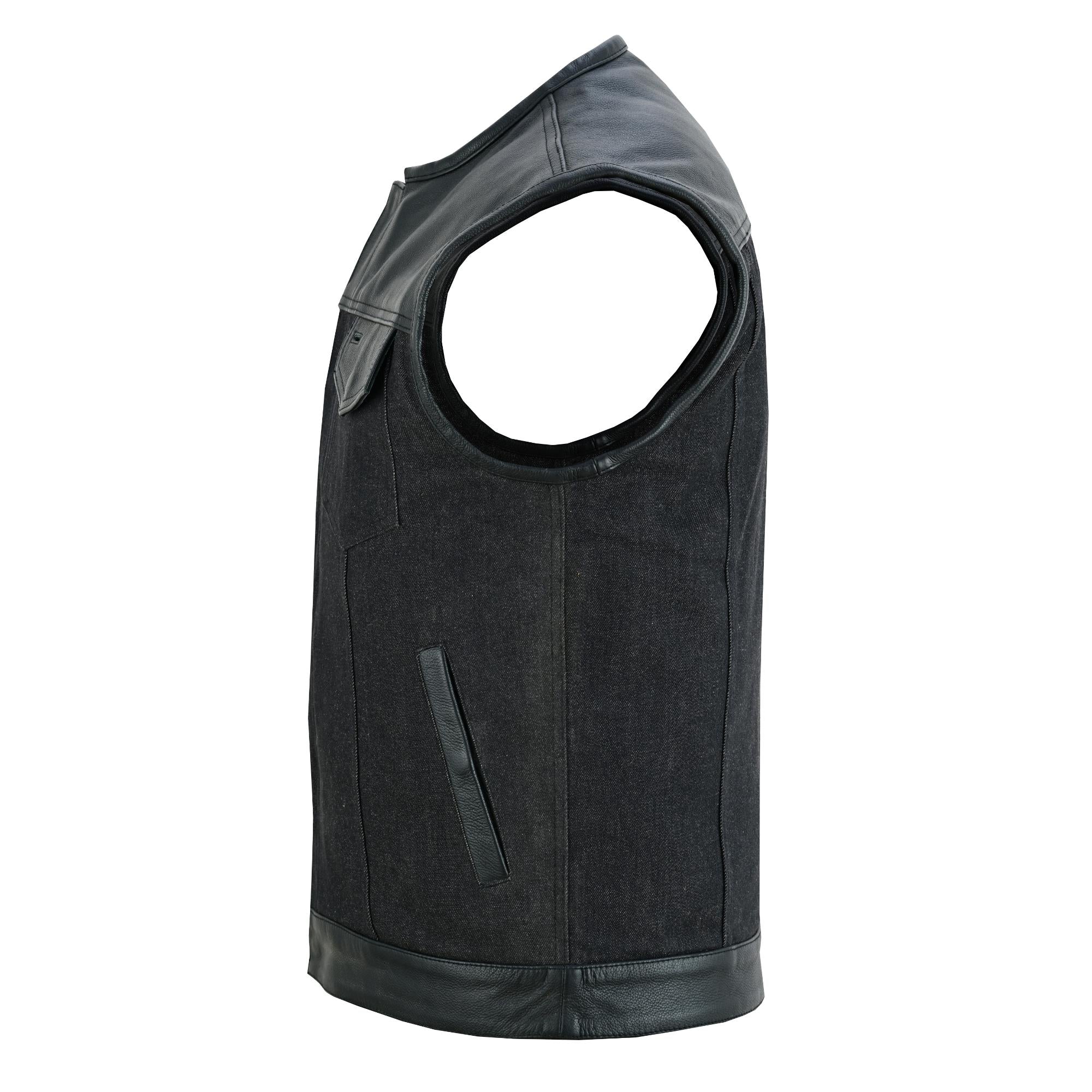Teller - Motorcycle Denim Vest-Mens Denim Vests-Daniel Smart Mfg - Retail