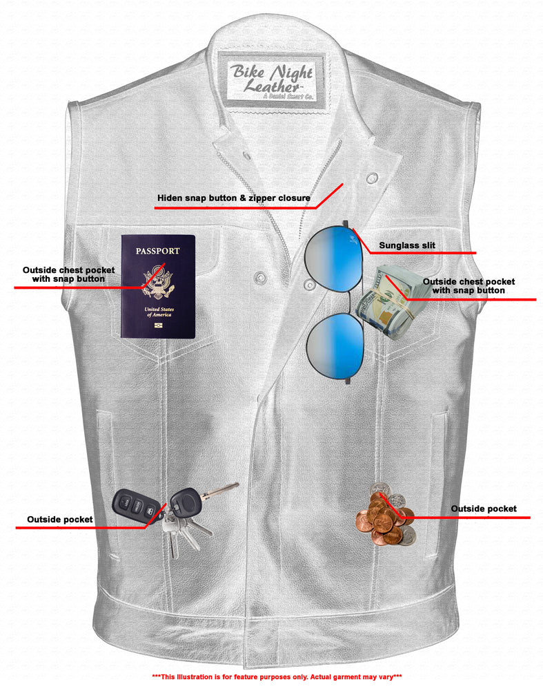 Trailson - Men's Motorcycle Leather Vest-Mens Leather Vests-Daniel Smart Mfg - Retail