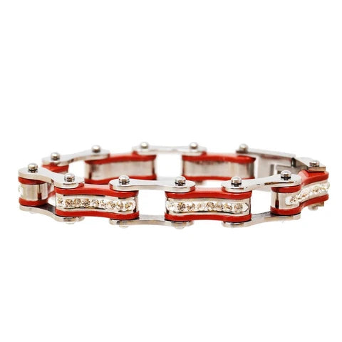 VJ1101 Two Tone Silver/Red W/White Crystal Centers-Bracelets-Daniel Smart Mfg - Retail