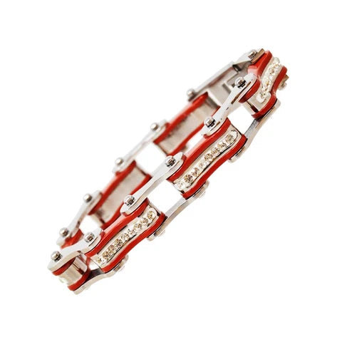 VJ1101 Two Tone Silver/Red W/White Crystal Centers-Bracelets-Daniel Smart Mfg - Retail