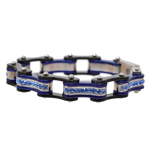 VJ1102 Two Tone Black/Candy Blue W/Blue Crystal Centers-Bracelets-Daniel Smart Mfg - Retail