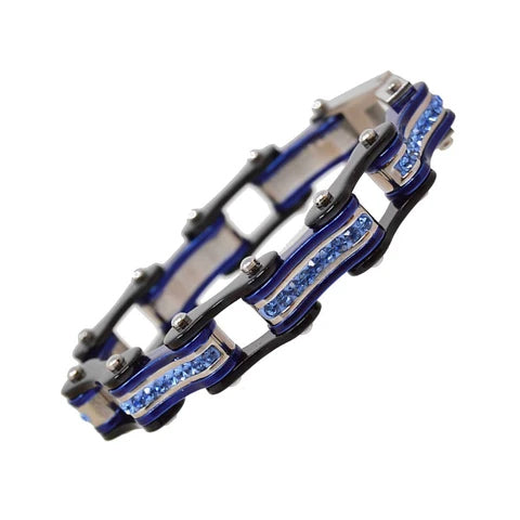VJ1102 Two Tone Black/Candy Blue W/Blue Crystal Centers-Bracelets-Daniel Smart Mfg - Retail