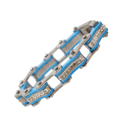 VJ1104 Two Tone Silver/Turquoise W/White Crystal Centers-Bracelets-Daniel Smart Mfg - Retail