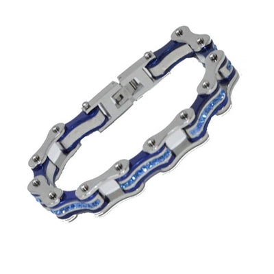 VJ1110 Two Tone Silver/Candy Blue W/Blue Crystal Centers-Bracelets-Daniel Smart Mfg - Retail
