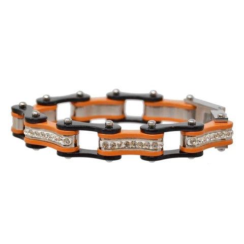 VJ1112 Two Tone Black/Orange W/Blue Crystal Centers-Bracelets-Daniel Smart Mfg - Retail