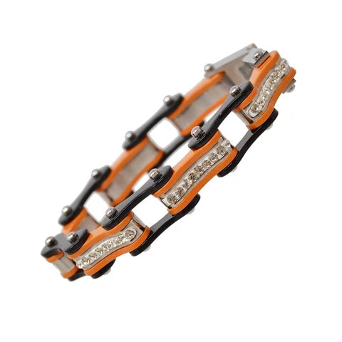 VJ1112 Two Tone Black/Orange W/Blue Crystal Centers-Bracelets-Daniel Smart Mfg - Retail