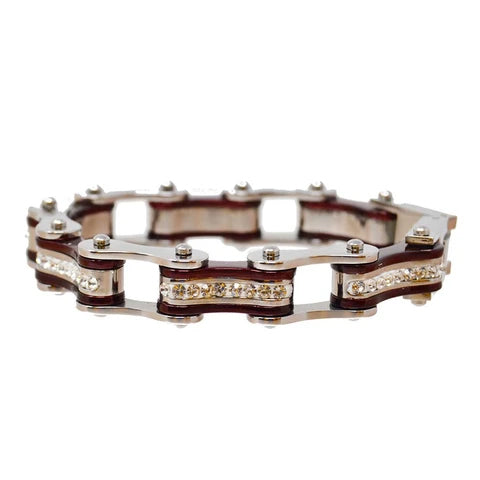 VJ1114 Two Tone Silver/Candy Red W/White Crystal Centers-Bracelets-Daniel Smart Mfg - Retail
