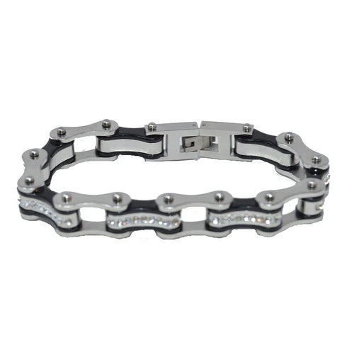 VJ1116 Two Tone Silver/Black W/White Crystal Centers-Bracelets-Daniel Smart Mfg - Retail
