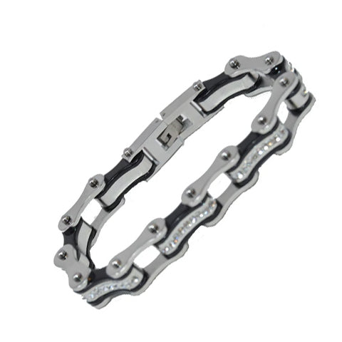VJ1116 Two Tone Silver/Black W/White Crystal Centers-Bracelets-Daniel Smart Mfg - Retail