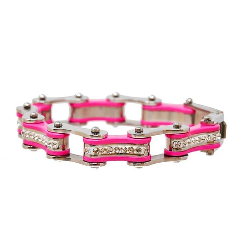VJ1118 Two Tone Silver/Pink W/White Crystal Centers-Bracelets-Daniel Smart Mfg - Retail