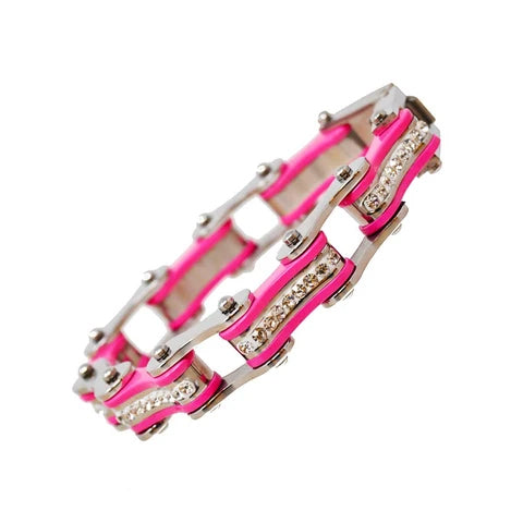 VJ1118 Two Tone Silver/Pink W/White Crystal Centers-Bracelets-Daniel Smart Mfg - Retail