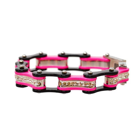 VJ1119 Two Tone Black/Pink W/White Crystal Centers-Bracelets-Daniel Smart Mfg - Retail