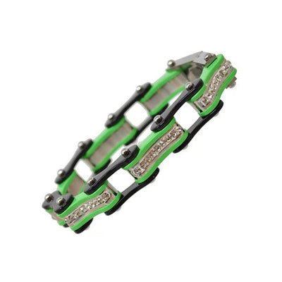 VJ1120 Two Tone Black/Lime Green W/White Crystal Centers-Bracelets-Daniel Smart Mfg - Retail