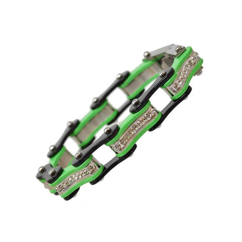 VJ1120 Two Tone Black/Lime Green W/White Crystal Centers-Bracelets-Daniel Smart Mfg - Retail