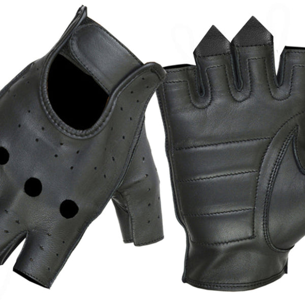 RIDERACT Fingerless Leather Motorcycle Gloves – CE-Approved With Knuckle Armor (Unisex, Black)