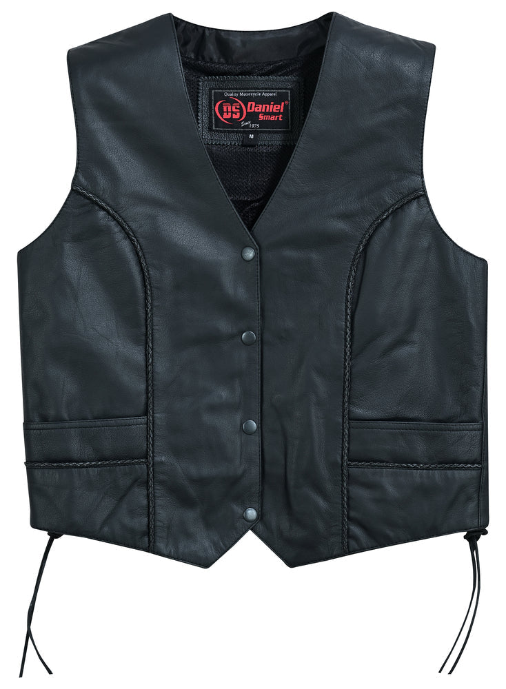 Leatherick Zwart motorvest van echt leer, gevlochten bikervest met Leatherick Zwart motorvest van echt leer, gevlochten bikervest met