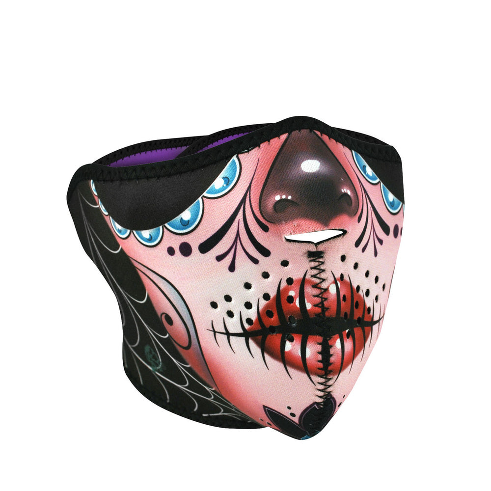 WNFM082H ZANÂ® Half Mask- Neoprene- Sugar Skull Reversible to Purp-Daniel Smart Mfg - Retail