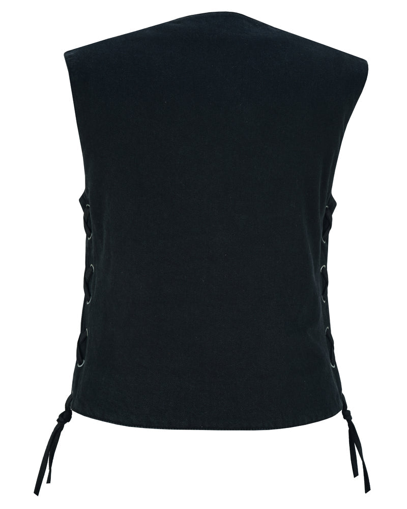 Women's 6 Pocket Denim Utility Vest - Black-Womens Denim Vests-Daniel Smart Mfg - Retail