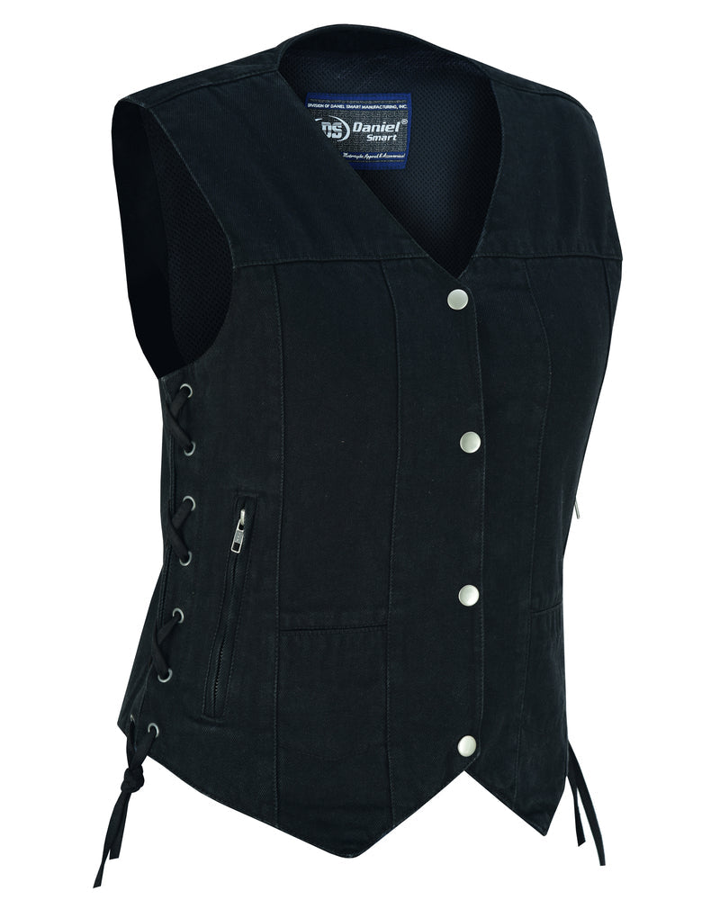 Women's 6 Pocket Denim Utility Vest - Black-Womens Denim Vests-Daniel Smart Mfg - Retail