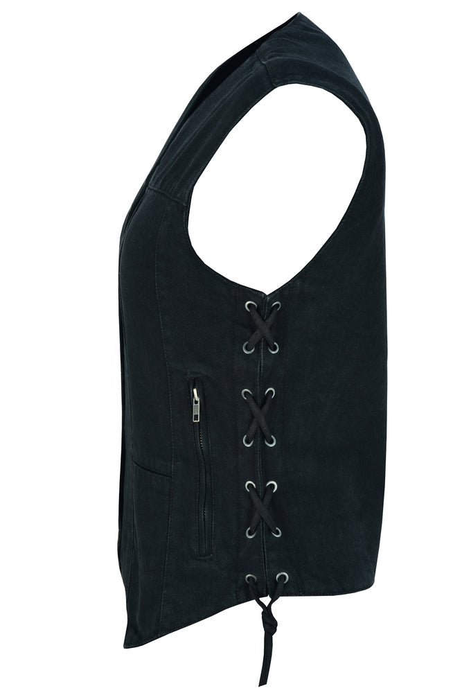 Women's 6 Pocket Denim Utility Vest - Black-Womens Denim Vests-Daniel Smart Mfg - Retail