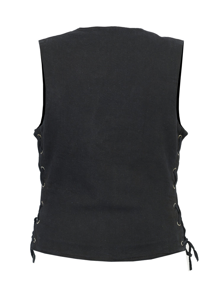 Women's Single Back Panel Smart Access Pockets Denim Vest-Womens Denim Vests-Daniel Smart Mfg - Retail