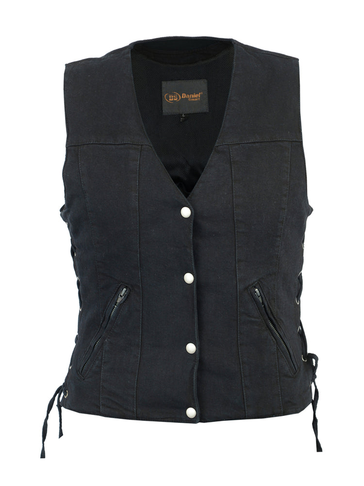 Women's Single Back Panel Smart Access Pockets Denim Vest-Womens Denim Vests-Daniel Smart Mfg - Retail
