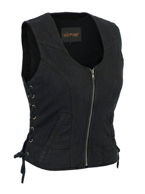 Women's Stylish Black Denim Vest-Womens Denim Vests-Daniel Smart Mfg - Retail