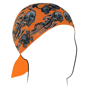 Z669 Flydanna®, Cotton, Orange Tribal Skull-Headwraps-Daniel Smart Mfg - Retail