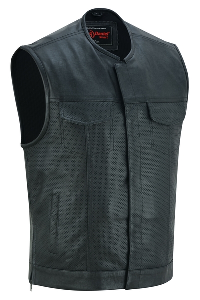 DS183 Mens Premium Perforated Single Back Panel Concealment Vest W/O Collar | Men's Leather Vests