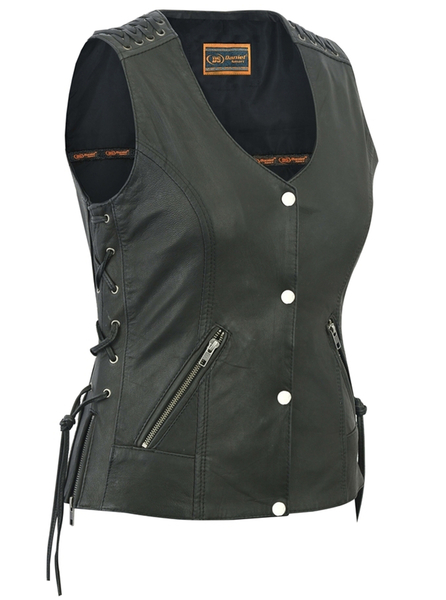 DS285 Womens Vest with Grommet and Lacing Accents | Women's Leather Vests
